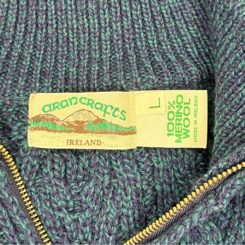 Aran Crafts Women’s 1/4 Zip 100% Merino  Wool Blue Sweater Size Large Y2K 90s - Picture 10 of 10